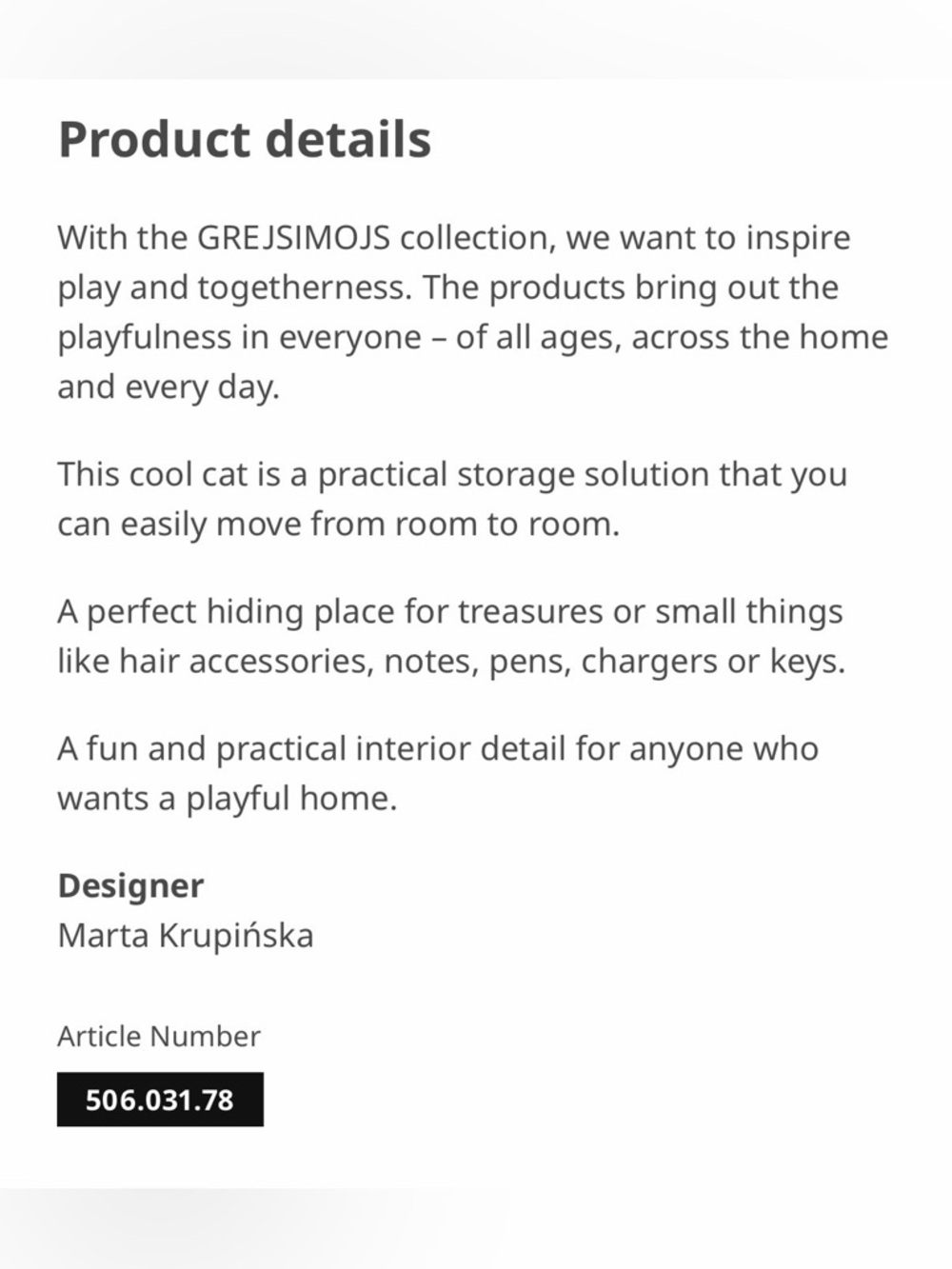 IKEA GREJSIMOJS Cat Storage Container Black and White NWT - Picture 6 of 7